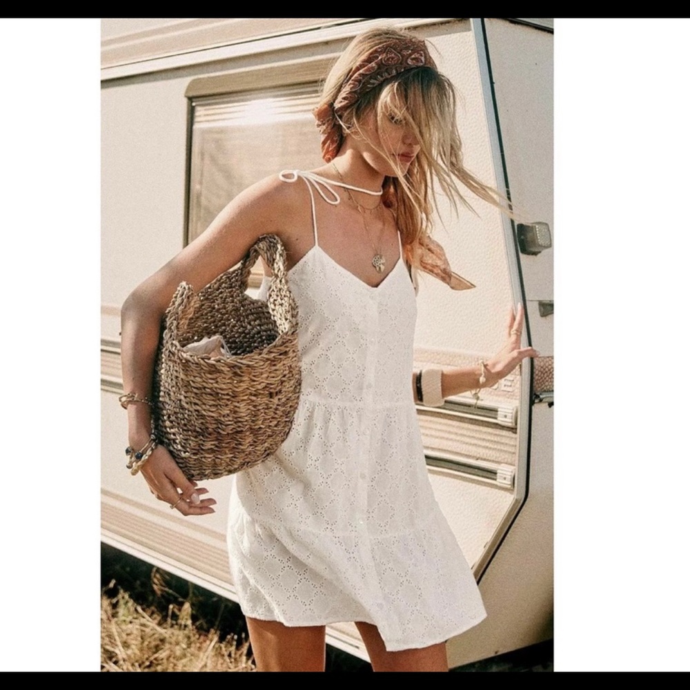 Sezane Felicie White Eyelit Dress